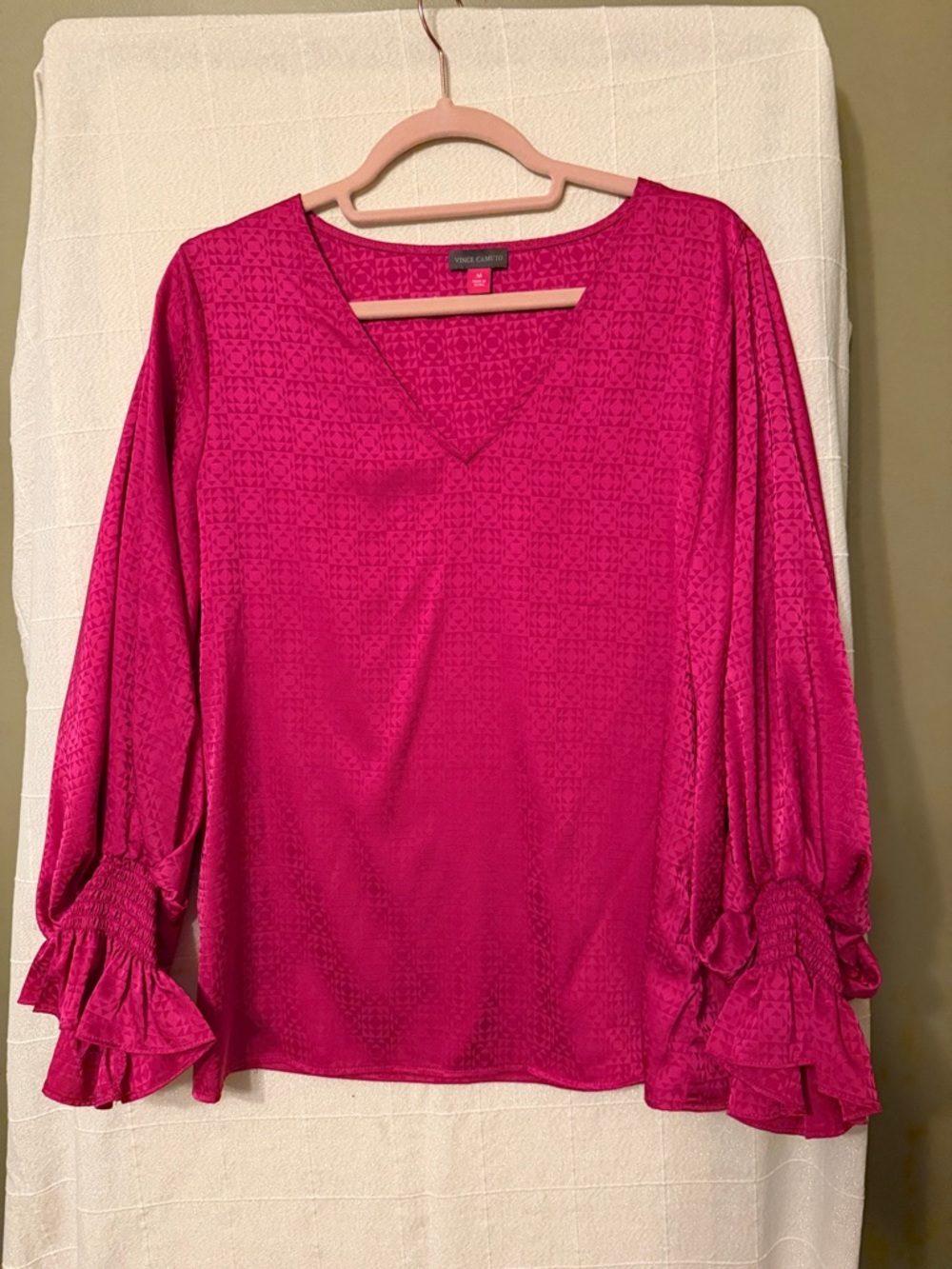 Vince Camuto Hot Pink V-Neck Ruffle Sleeve Blouse